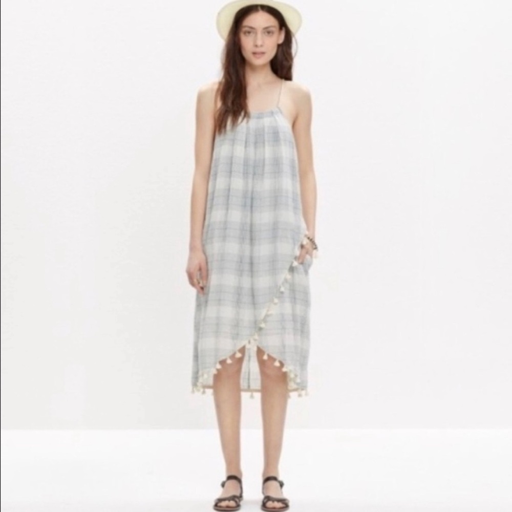 Madewell Black and White Plaid Tassel Rope Sleeveless Dress Women’s Size Medium
